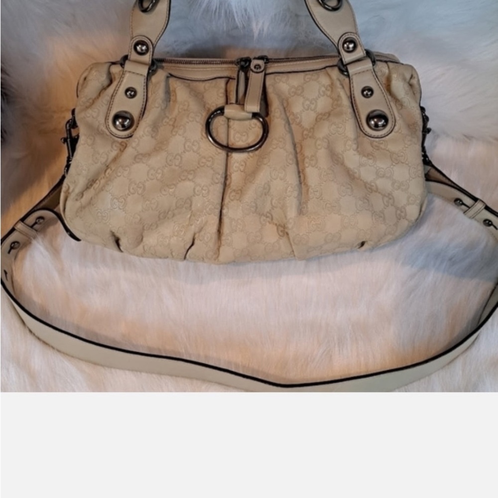 Gucci Cream Monogram Shoulder Bag with Ring Detail